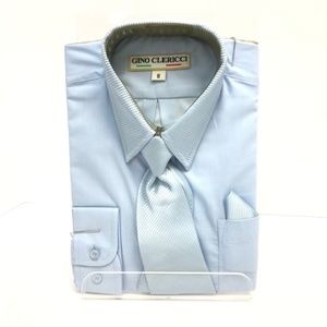 Gino Clericci Boys Powder Blue Dress Shirt Matching Tie and Hanky Size 8